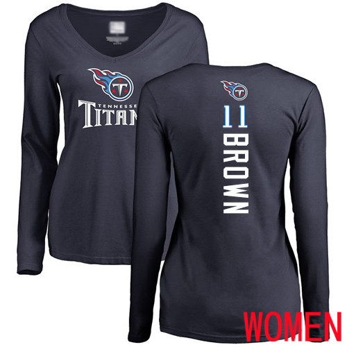 Tennessee Titans Navy Blue Women A.J. Brown Backer NFL Football #11 Long Sleeve T Shirt